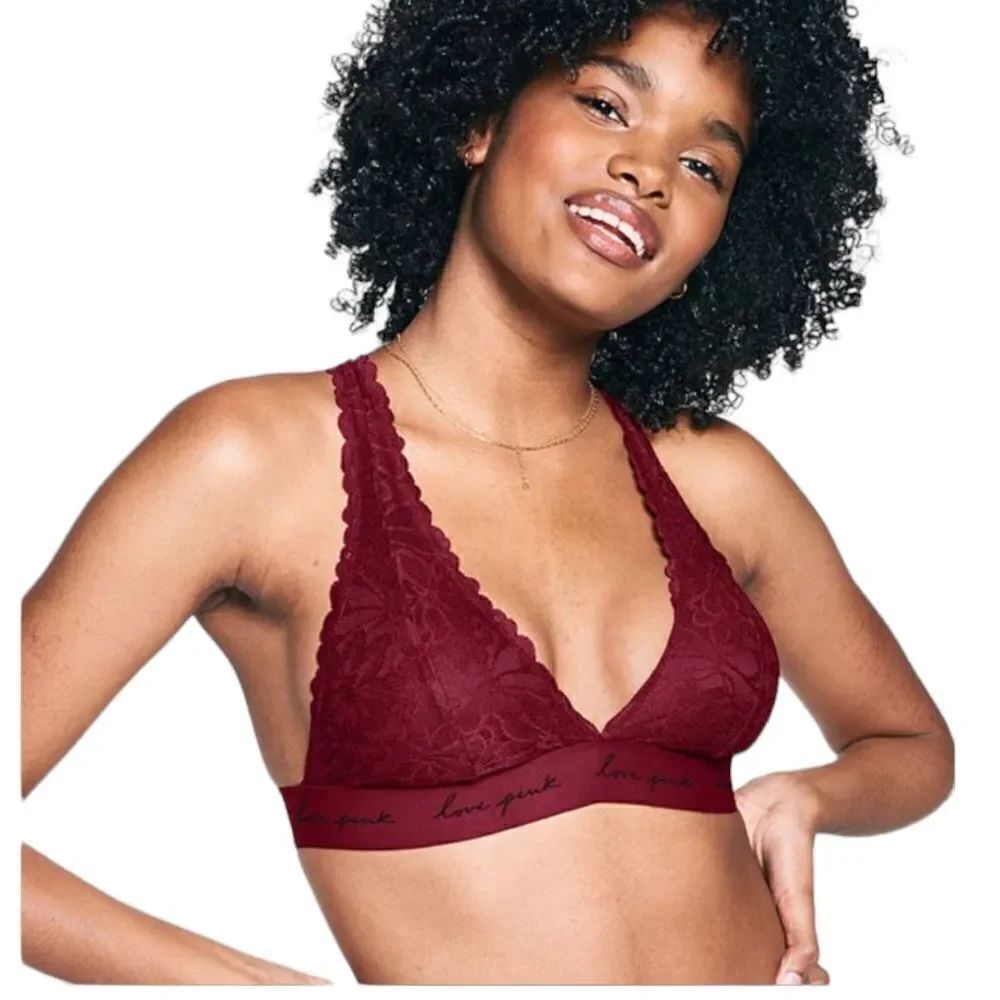 Pink Victorias Secret burgundy red lace racer back bralette size medium